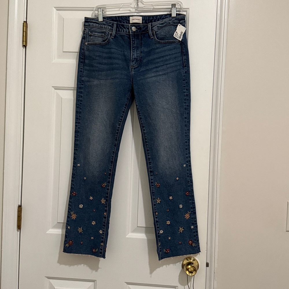 Driftwood Jeans Women 6 Blue Colette Embroidered Crop Straight Prairie Flowers